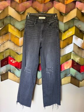 Washed Black Straight Jeans with Raw Hem
